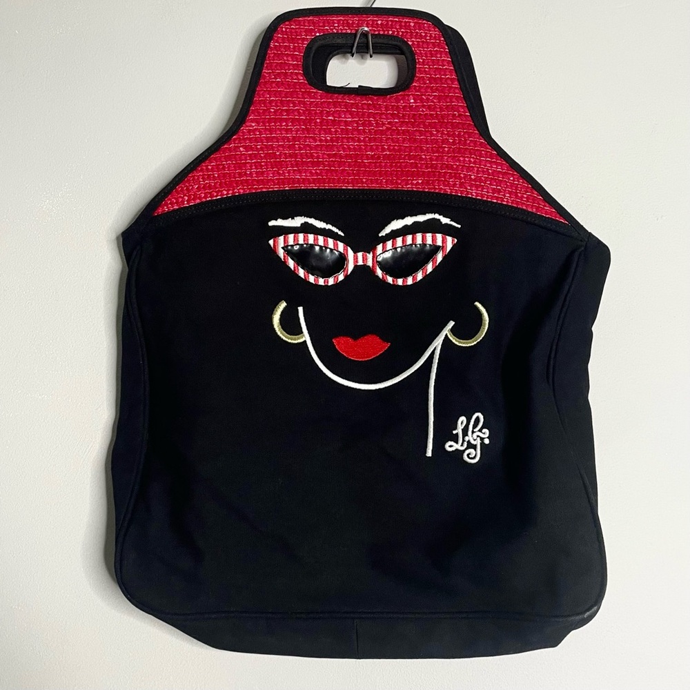 LULU GUINNESS Canvas & Straw Embroidered Face Tote
